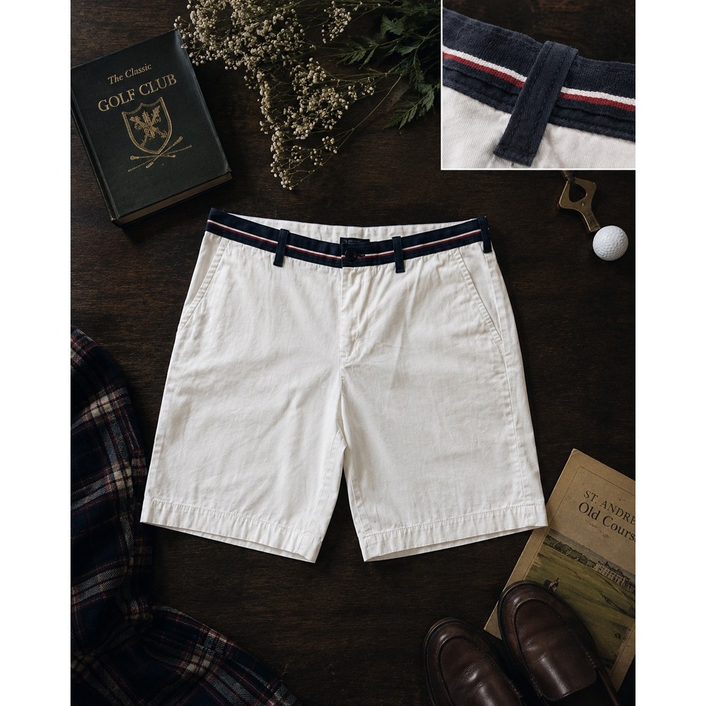 Vintage Tommy Hilfiger White Golf Chino Shorts Belted Preppy Dadcore 38W Classic